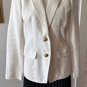 J.CREW WHITE LINEN SINGLE BREASTED GOLD BUTTONS BLAZER SIZE 10